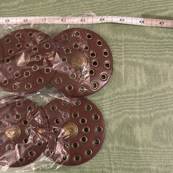 Round Boho Western BELT Medallion Dark Brown or Black Concho Disc PU Leather - Picture 7 of 10